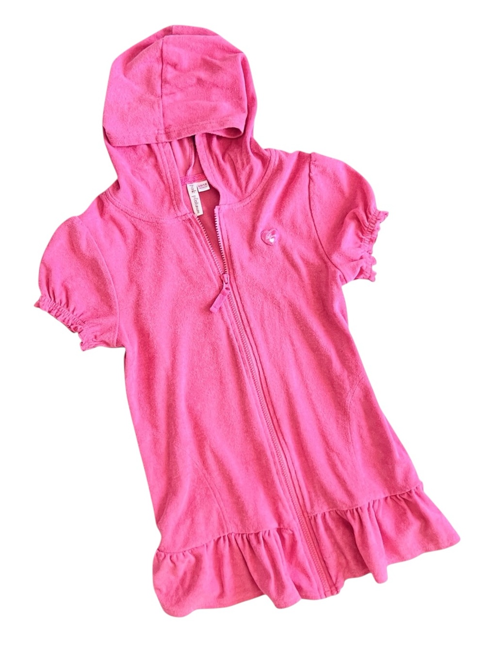 PINK PLATINUM Girls' Terry Hot Pink Swim Cover-Up Size 10-12 Hooded Front Zip